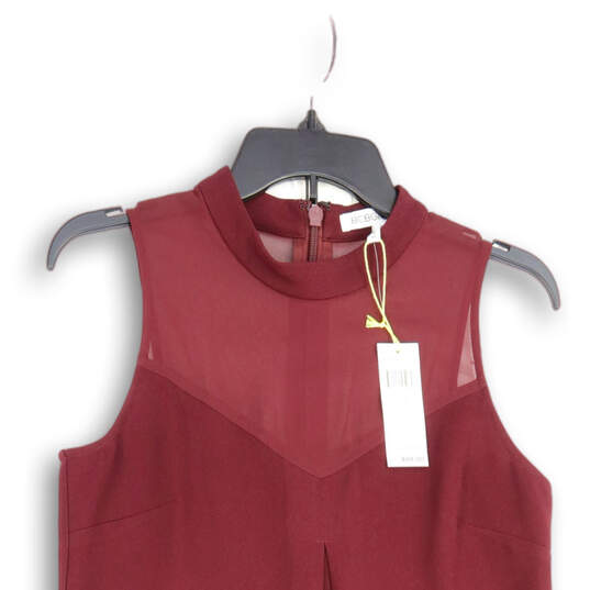 NWT Womens Red Sleeveless Mock Neck Sheer Back Zip Mini Dress Size XS image number 3