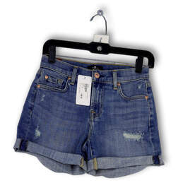 NWT Womens Blue Denim Medium Wash Distressed Pockets Mom Shorts Size 24