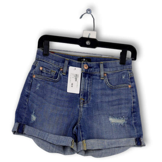 NWT Womens Blue Denim Medium Wash Distressed Pockets Mom Shorts Size 24 image number 1