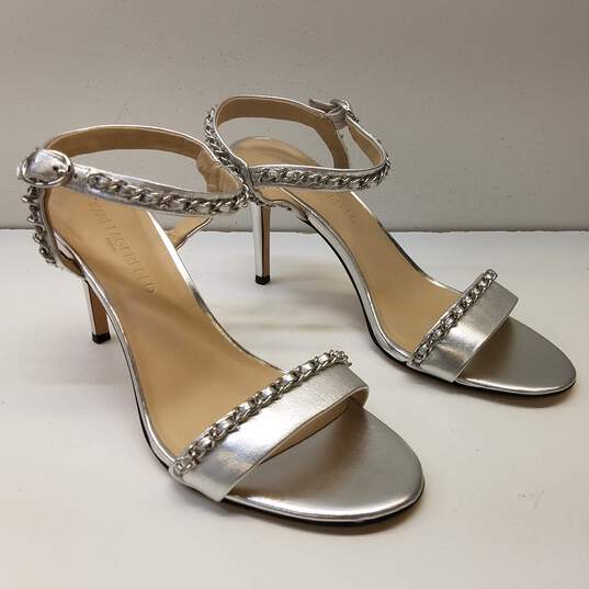 Karl Lagerfeld Leather Chain Detail Daisy Heels Silver 7.5 image number 3