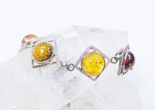 Artisan Sterling Silver Amber Pendant Necklace & Bracelet w/ Plain Band Ring 23.3g image number 4