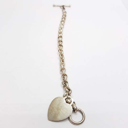 Sterling Silver Rolo Chain Heart Tag 8" Toggle Bracelet 15.8g image number 5