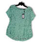NWT Womens Green Lace Round Neck Back Zip Peplum Blouse Top Size Large image number 1