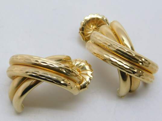 14K Yellow Gold Crossover Textured Half Hoop Earrings 4.8g image number 3