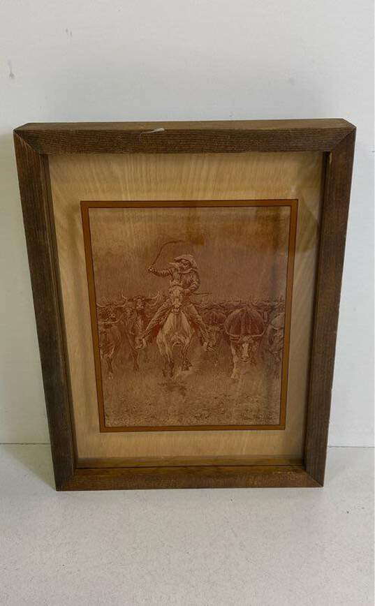 Set of 2 Old West Image on Glass From Lucid Lines by Fredrick Remington 1974 image number 5