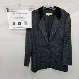 AUTHENTICATED Giorgio Armani Wool Blue Black White Textured Blazer Jacket Size 46