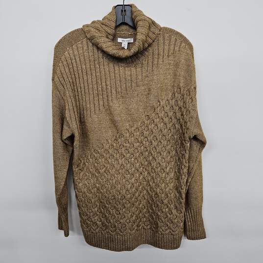 Elson Tan Textured Long Sleeve Turtleneck Sweater image number 1