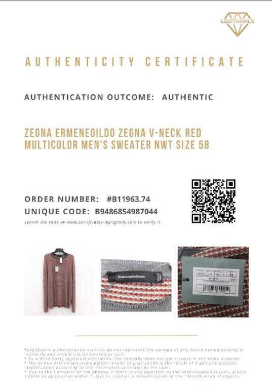 Ermenegildo Zegna V-Neck Red Multicolor Men's Sweater NWT Size 58 with COA image number 12