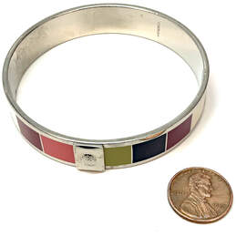 Designer Coach Silver-Tone Multicolor Enamel Round Bangle Bracelet alternative image