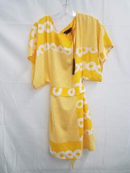 BCBGMAXARUA Women's Yellow and White Belted Dress SZ L NWT