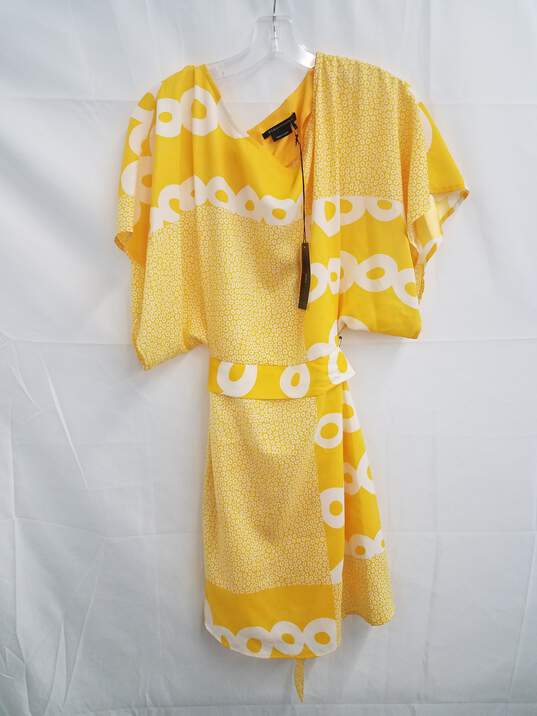 BCBGMAXARUA Women's Yellow and White Belted Dress SZ L NWT image number 1