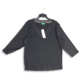 NWT Womens Black Lace V-Neck Long Sleeve Pullover Blouse Top Size 3X