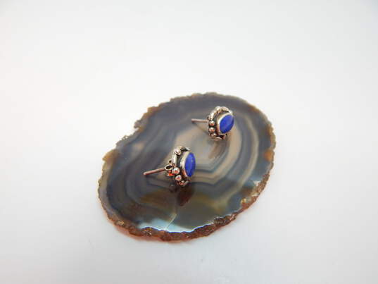 Southwestern Inspired 925 Sterling Silver Faux Lapis Lazuli Stud Earrings 2.7g image number 4