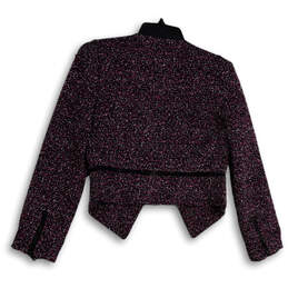 Womens Black Purple Tweed Long Sleeve Open Front Cropped Jacket Size 4 alternative image