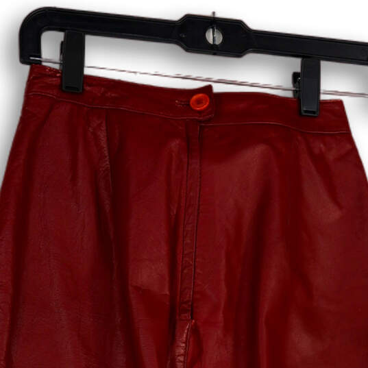 Womens Red Leather Pleated Knee Length Straight & Pencil Skirt Size 6 image number 4