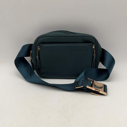 Ayla & Co. Womens Blue Leather Adjustable Strap Inner Pocket Zipper Fanny Pack image number 2