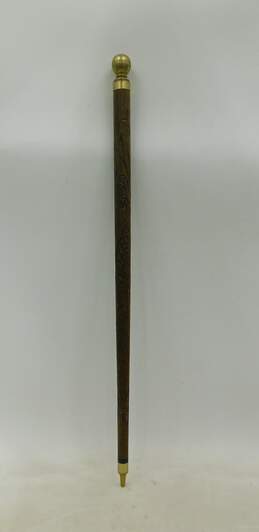 Vintage Brass Knob Carved Wood Walking Stick Cane Concealed Pool Cue