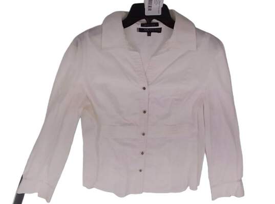 Womens White Long Sleeve Spread Collar Button Up Shirt Size XL image number 2