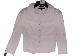 Womens White Long Sleeve Spread Collar Button Up Shirt Size XL alternative image