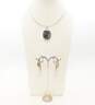 925 Snowflake Obsidian Pendant Necklace w/ Hoop Earrings 34.3g image number 1