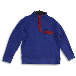 Mens Blue Red Long Sleeve Mock Neck Pullover Quilted Jacket Size Large