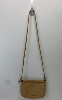 Calvin Klein Tan Leather Small Zip Crossbody Bag