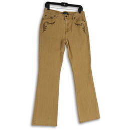 Womens Tan Denim Flat Front 5-Pocket Design Straight Leg Bootcut Jeans Sz 6