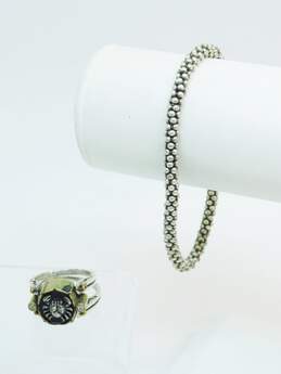 Artisan 925 & Vermeil Faceted Ruby & Quartz Accents Crab Reversible Unique Ring & Caviar Granulated Beaded Chain Bracelet 26.6g