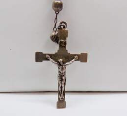 Vintage HFB 925 Ridged & Hammered Beaded Crucifix Cross Rosary Necklace 22.2g alternative image