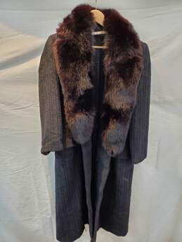 Perry Ellis Long Black Fur Lined Wool Overcoat Jacket Women's Size 6