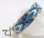 Vintage Taxco 925 Crushed Turquoise Inlay Bangle Bracelet w/ Safety Chain 46.2g image number 1