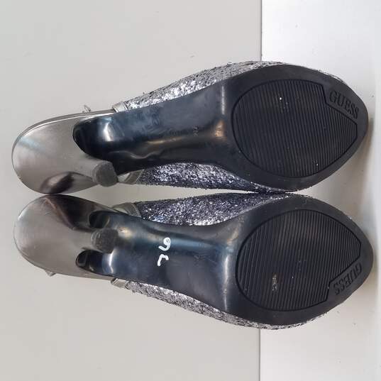 Guess Silver Sparkle Open Toe Heels Women's Size 7M image number 5