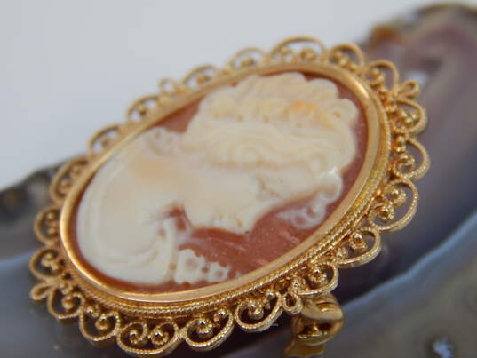 Vintage 14K Yellow Gold Carved Cameo Brooch 6.7g image number 3