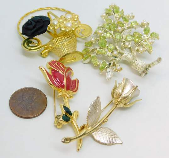 Gold Tone Faux Gemstone Tree & Flowers Brooch Lot image number 7