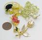 Gold Tone Faux Gemstone Tree & Flowers Brooch Lot image number 7