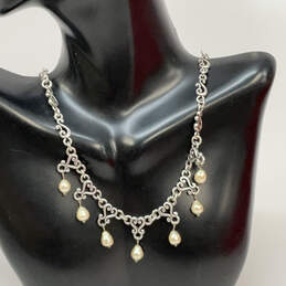 Designer Brighton Silver-Tone Freshwater Pearl Drop Clasp Chain Necklace