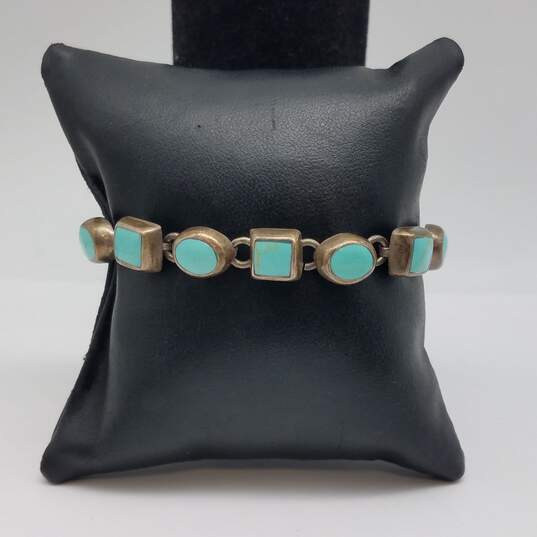 Turquoise Inlay Oval Square Link 8" Bracelet 34.0g image number 1