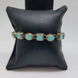 Turquoise Inlay Oval Square Link 8" Bracelet 34.0g