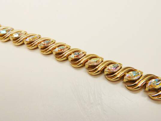 Vintage Crown Trifari Icy Aurora Borealis & Gold Tone Bracelet 35.6g image number 2