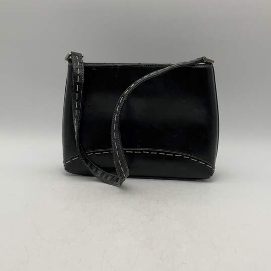 Womens Black Leather Bottom Studded Stitching Single Strap Shoulder Bag image number 2