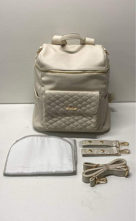Luli Bebe Monaco Beige Vegan Leather Diaper Backpack Bag image number 1