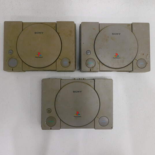 3 Sony Playstation PS1 Consoles For Parts Or Repair image number 2