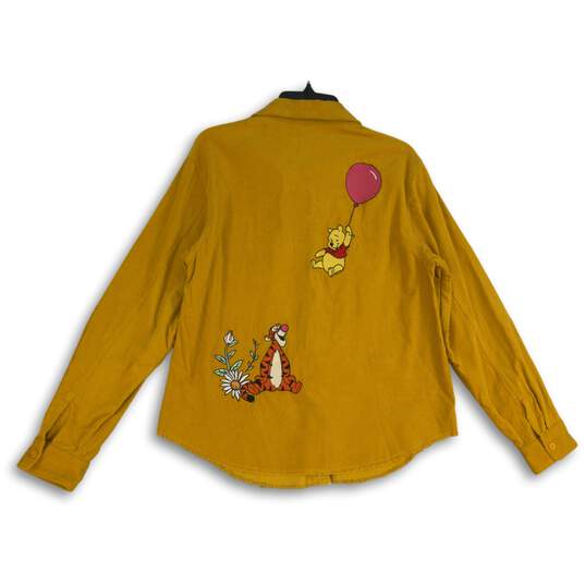 Disney Womens Yellow Pooh & Friends Spread Collar Button-Up Shirt Size Large image number 2