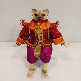 Cat Head Human Hands and Feet Porcelain Doll With Indian Style Clothes And Jewelry On Stand