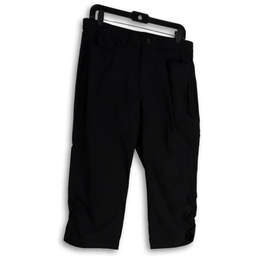 Womens Black Flat Front Stretch Zipped Pockets Ruched Capri Pants Size 12