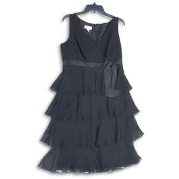 Talbots Womens Black Surplice Neck Sleeveless Tiered A-Line Dress Size 12