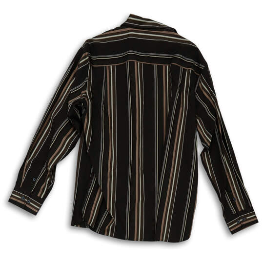 Mens Brown Striped Long Sleeve Spread Collar Button-Up Size X-Large image number 2