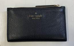 Kate Spade Black Leather Bifold Zip ID Card Organizer Wallet