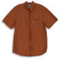 Mens Orange Check Collared Short Sleeve Pocket Button-Up Shirt Size Small image number 2