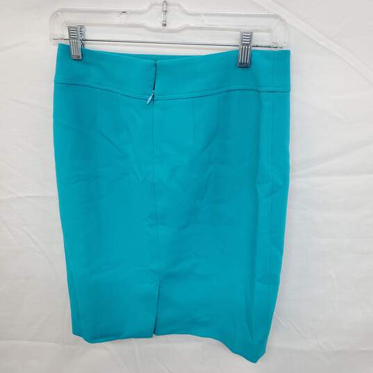 Wm Loft Teal Elastic Waist Back Zip Mini Straight Pencil Skirt Sz 0P image number 2